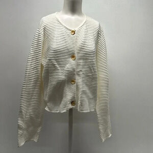Habitat Cardigan Sweater Knit Button Down Ribbed Cotton White Size Small Medium